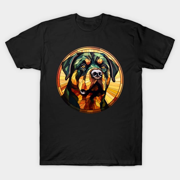 Stained Glass Rottweiler Dog T-Shirt by Pixelchicken